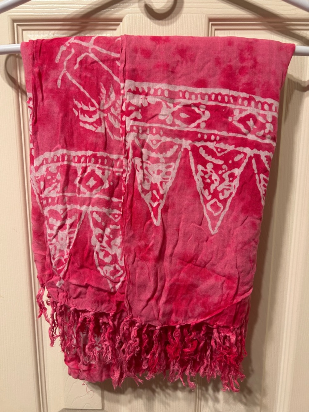 Pink Tie-Dye Boho Fringe Scarf Size 65 x 45. Affordable Color.